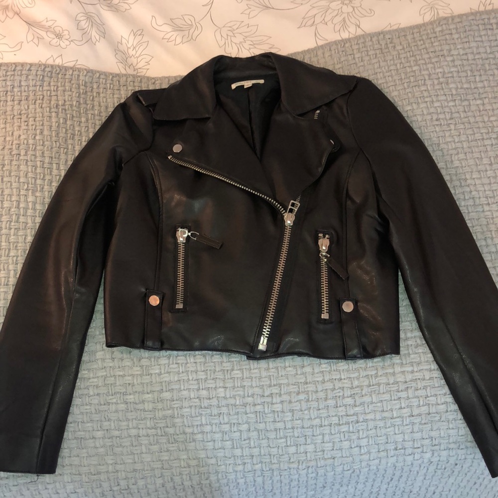 Dark brown faux leather motto jacket